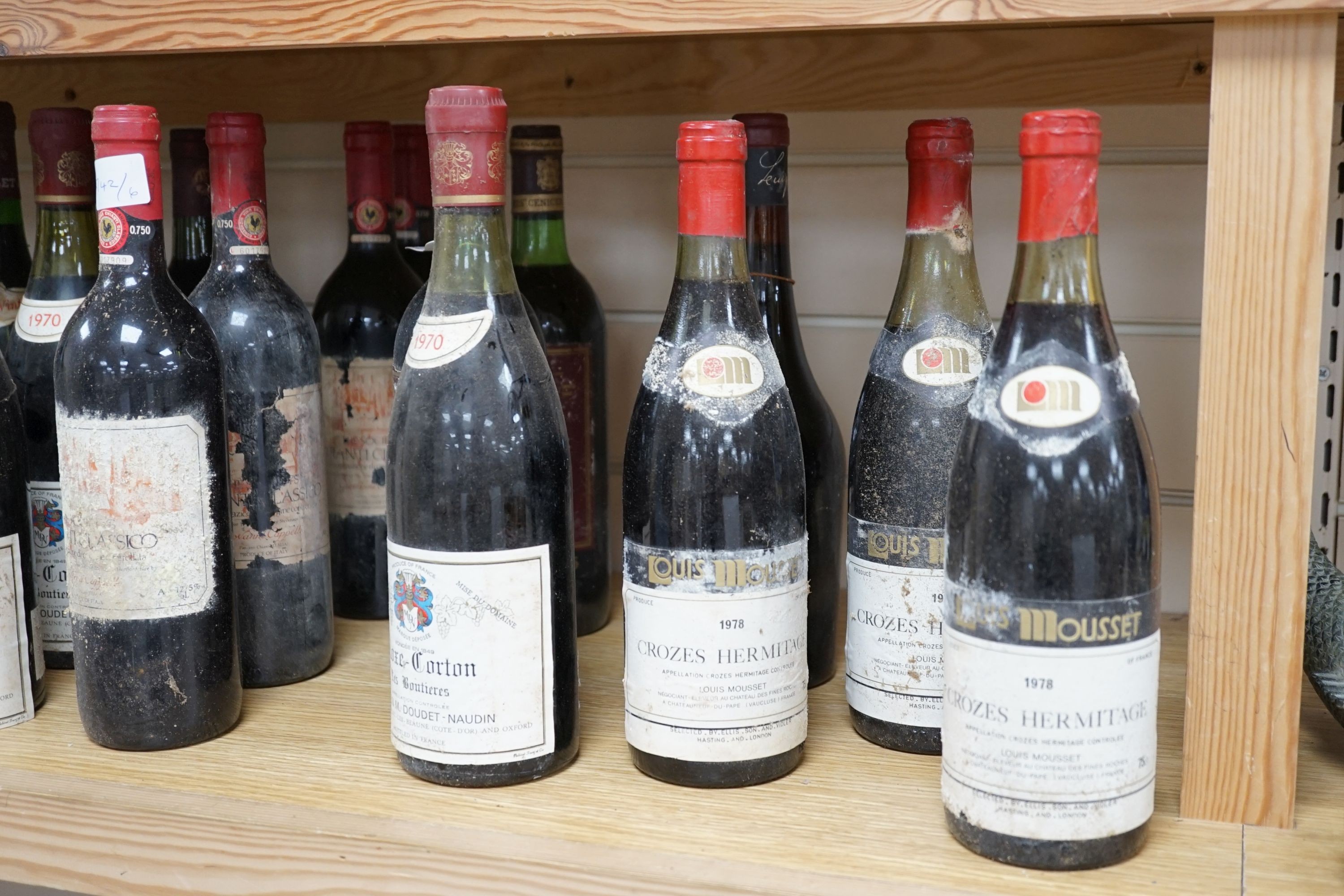 22 bottles of red wine including 2 bottles of Chateauneuf du Pape 1976, 4 bottles of Crozes Hermitage 1978 etc.